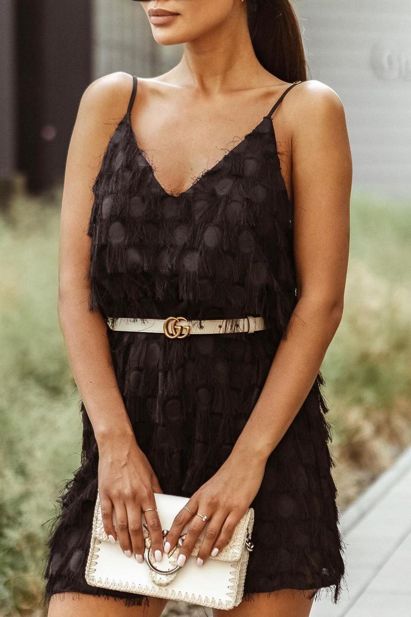 Casual Fringed Textured Mini Dress