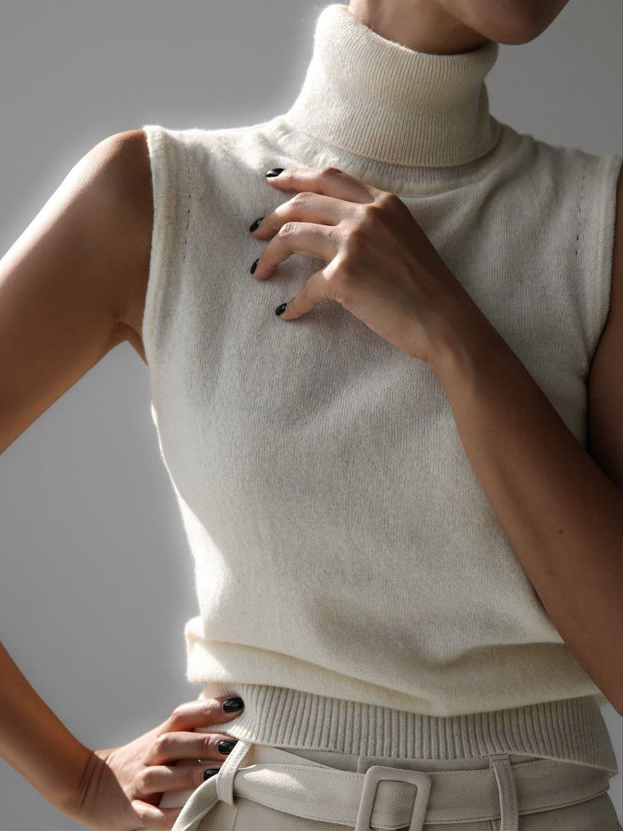 Turtleneck Knit Sleeveless Sweater Top