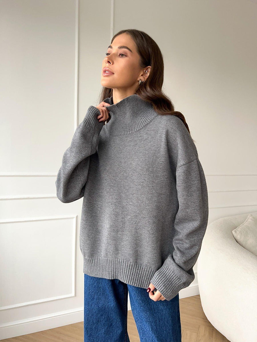 Solid Ribbed Edge Knit Pullover Sweater