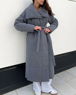 Large Lapel Tie Belted Long Cotton-Pad coat
