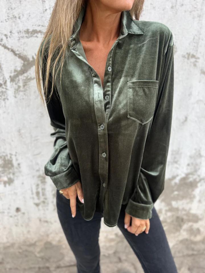 Solid Velvet Button Down Shirt