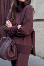 Solid Zippered Sweatshirt and Sweatpants Two-Piece Set