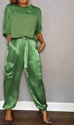 Casual Satin Half-sleeved Top and Pant Two-piece Sets