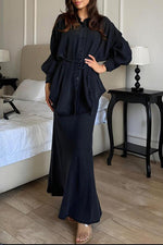Long-sleeved Shirt Top and Maxi Skirt Two Piece Set