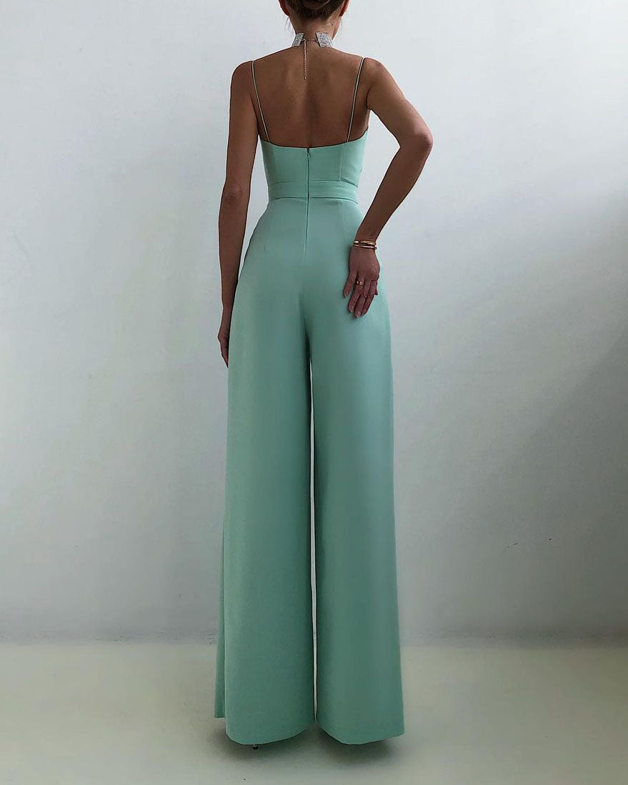 Spaghetti Strap Solid High Waist Jumpsuit