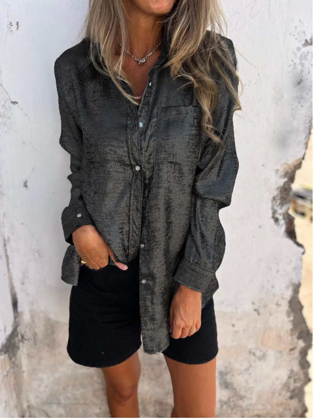 Chic Metallic Button Down Shirt