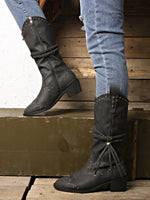 Rivet Belt Tassel Trim Mid-calf Martin Boots