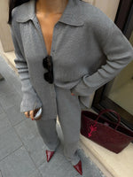 Casual Ribbed Knit Jacket and Knit Pants Two-Piece Suit