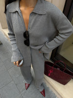 Long Sleeves Buttoned Jacket and Pants Knit Two Piece Set