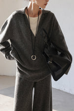 Thermal V-neck Knit Sweater and Pants Two-Piece Set