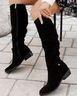 Faux Seude Side Zip Knee-High Boots