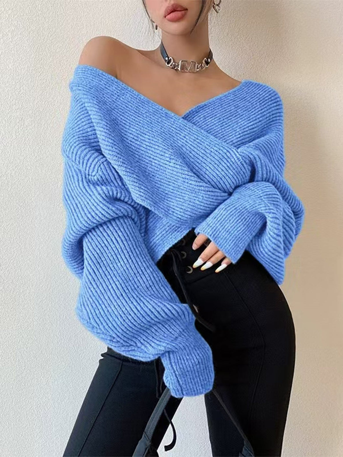Crossover Front Knit Cropped sweater