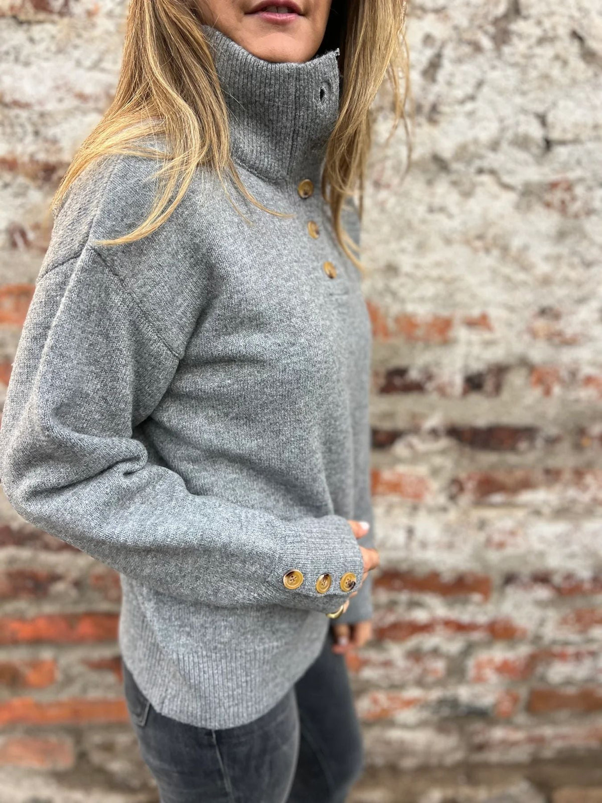 Stand Collar Solid Color Knit Sweater