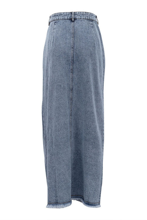 Blue High Slit Denim Skirt