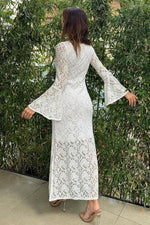 Crochet Lace Bell Sleeves Midi Dress