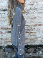 Turtleneck Buttoned-Sleeves Knit Sweater
