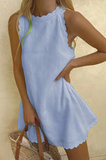 Scalloped Edge Linen Mini Dress