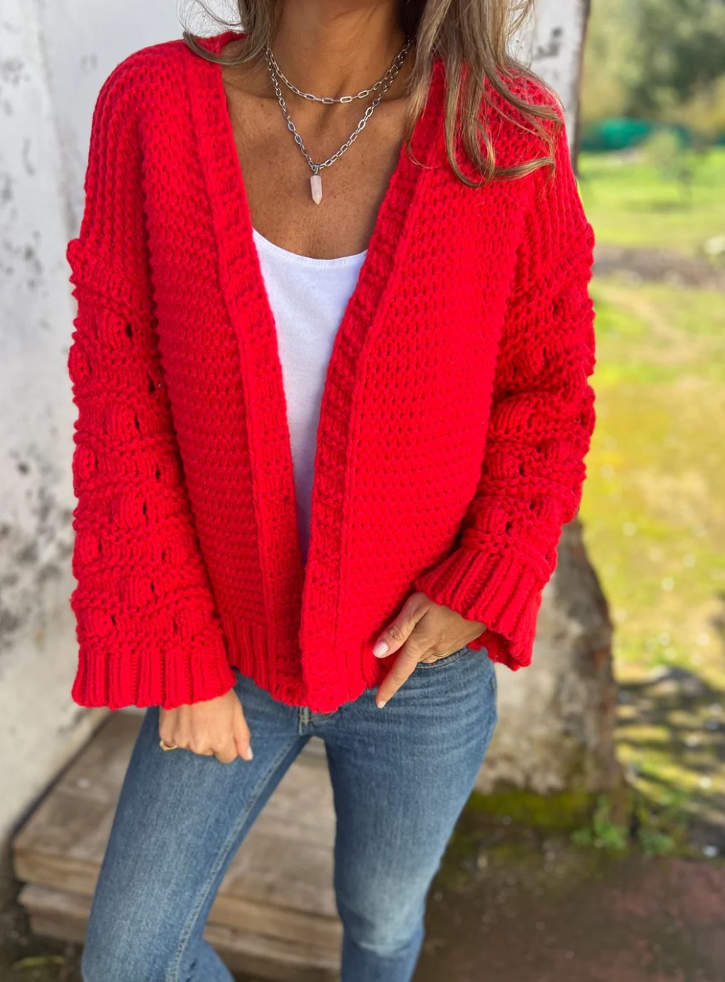 Thick Cable Knit Sleeve Knit Cardigan