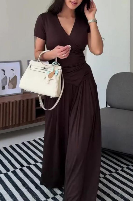 Back Tie Top and Wide-Leg Pants Two Piece Suits