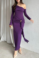Formal Long-sleeved One Shoulder Slim Midi Dress