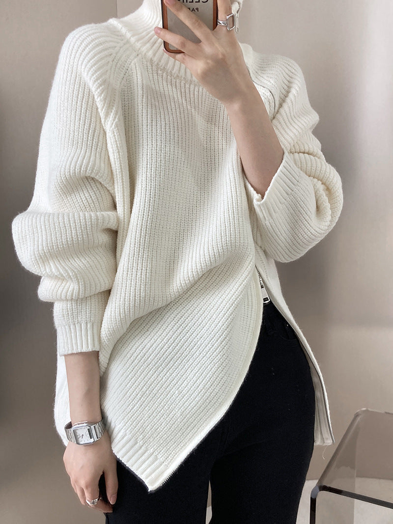Turtleneck Size Zippered Knit Sweater