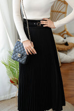 Solid Color Pleated Midi Skirt