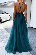 Tulle Mesh V Neck Maxi Dress