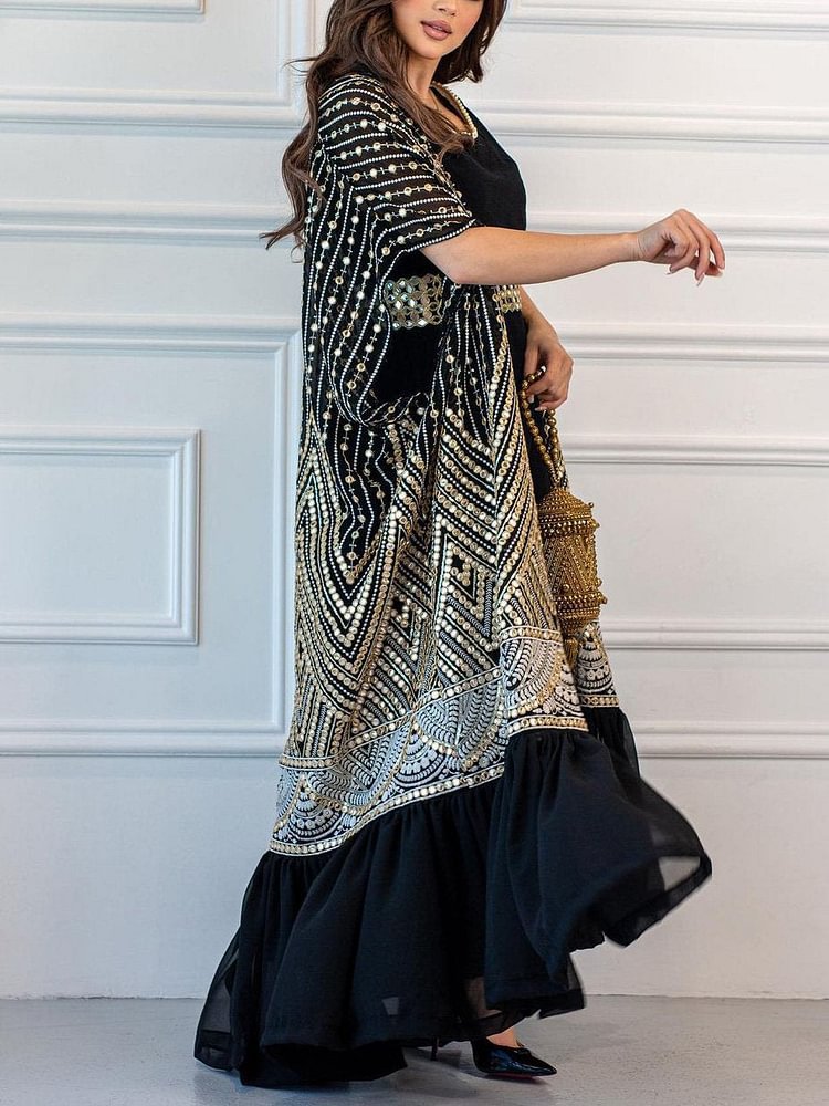 Gorgeous Bat Sleeve Cape Coat Dress Two Piece Suit