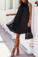 Satin Pleated Halter Neck Mini Dress