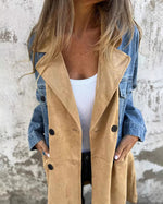 Denim Patchwork Long Trench Coat