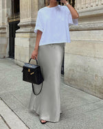 Gray Withdraw Satin Maxi Skirt