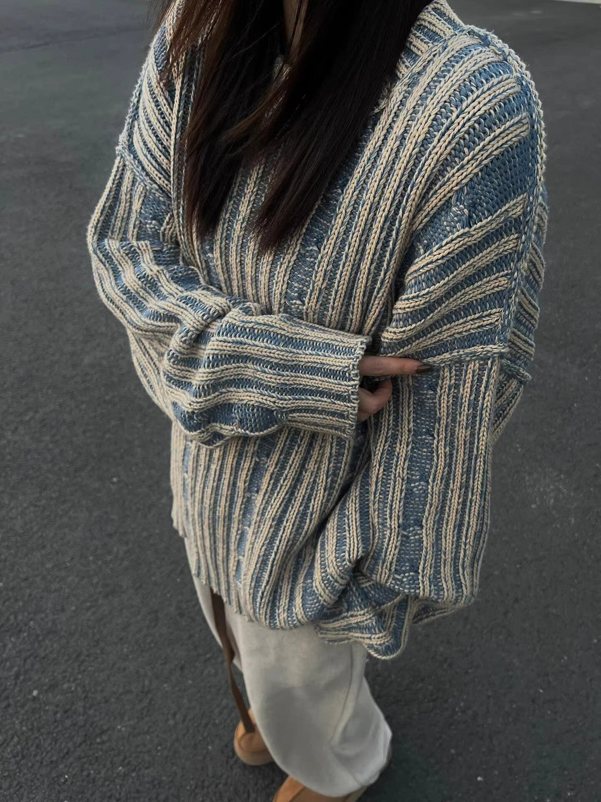 Retro Striped Contrast Loose Sweater