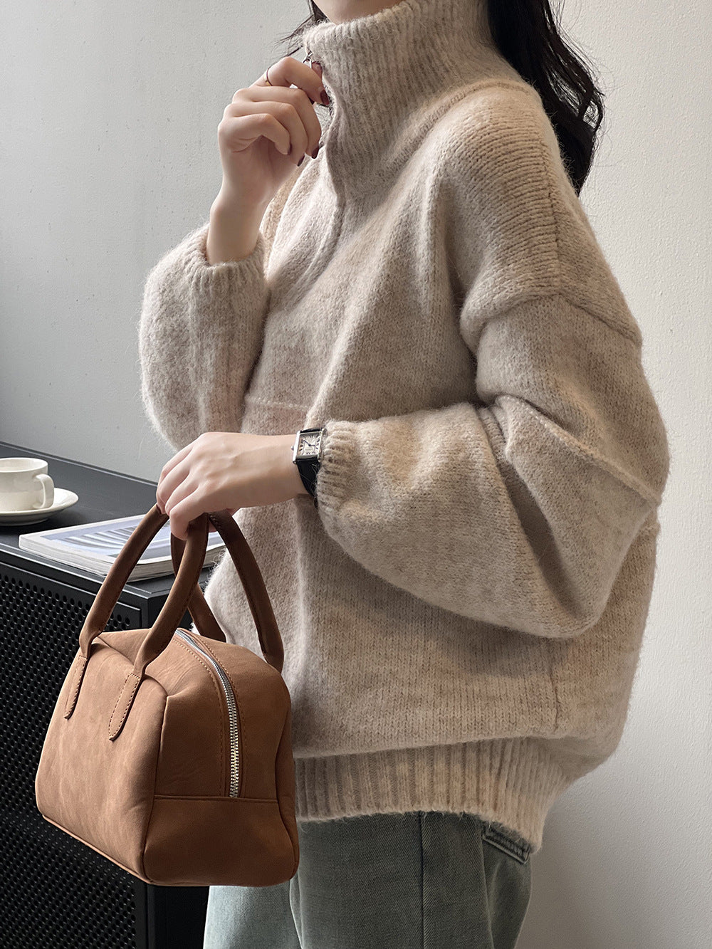 Thermal Half-Zip Highneck Knit Sweater