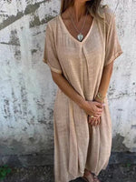 Comfy Short Sleeve Linen Midi Dress