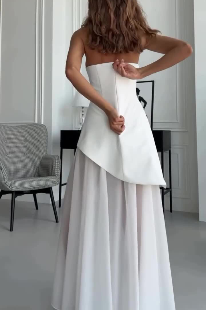 White Strapless Tube Semi-Sheer Midi Dress