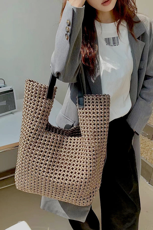 Handwoven Oversized Leather Shoulder Tote