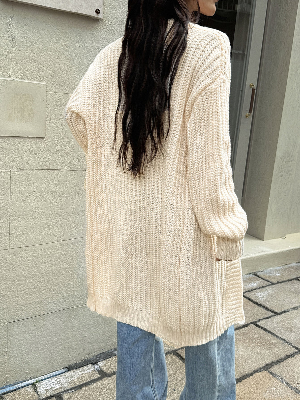 Oversized Ribbed Knit Long Cardigan