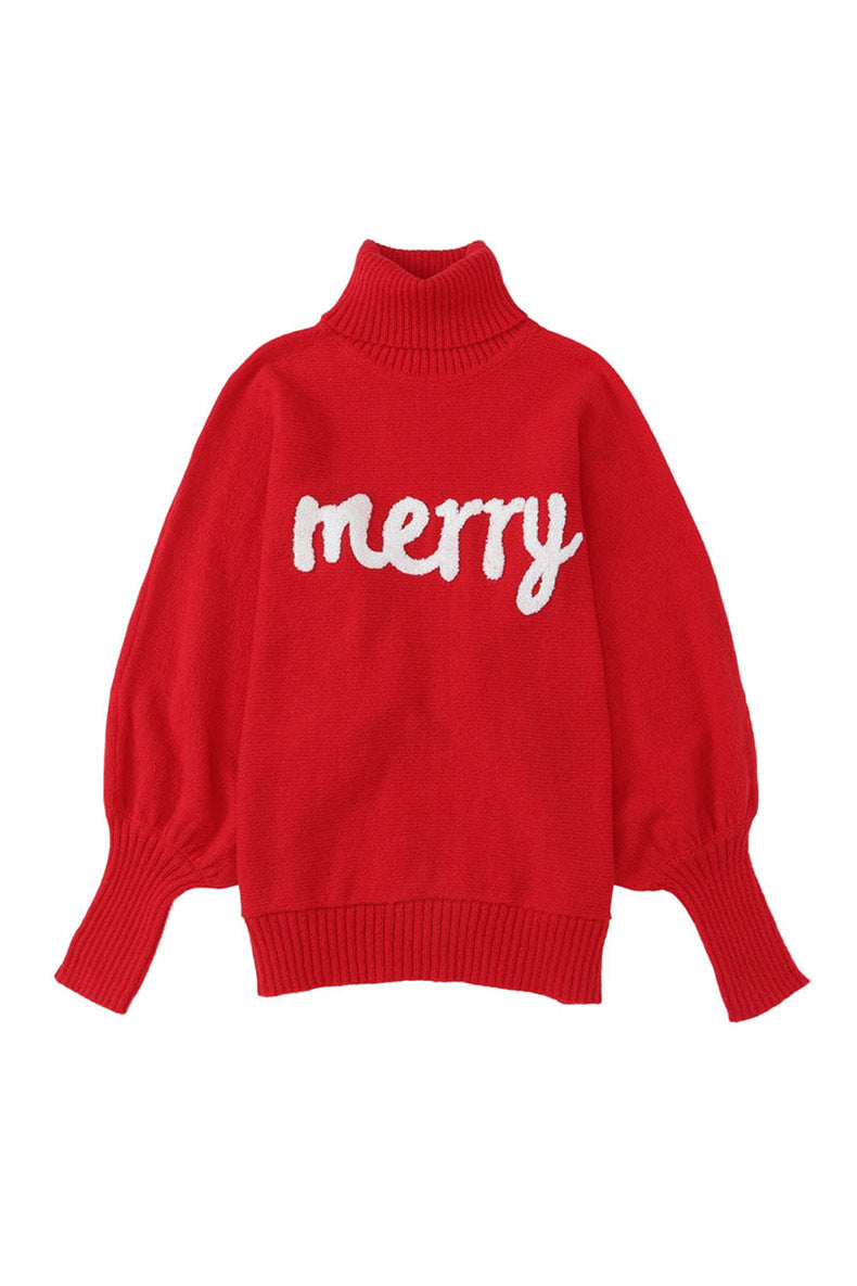 Merry Christmas Turtleneck Bat Sleeve Sweater