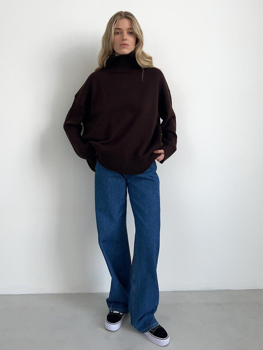 Solid Ribbed Edge Knit Pullover Sweater