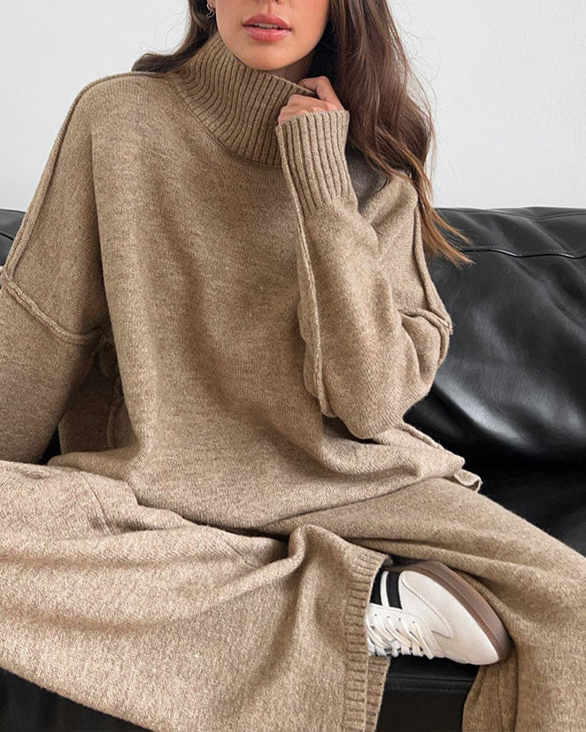Slouchy Batwing Knit Sweater and Pants Two-Piece Suit