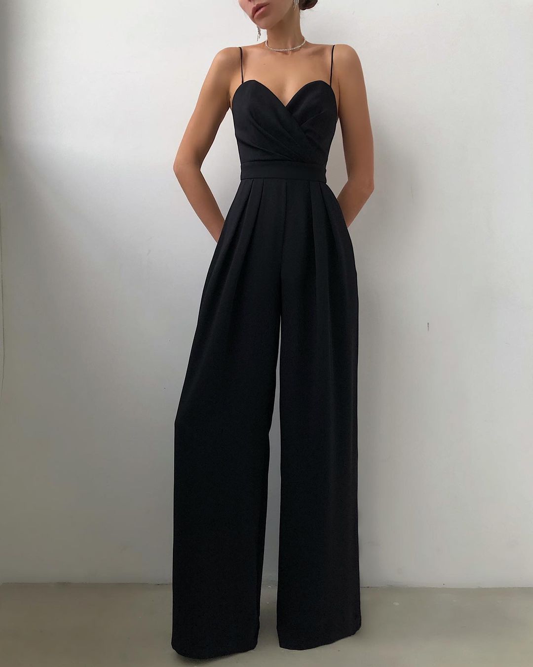 Spaghetti Strap Solid High Waist Jumpsuit
