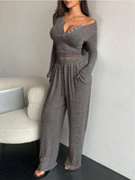 Slim Fit Long-sleeved T-shirt and Wide-leg Pants Suit