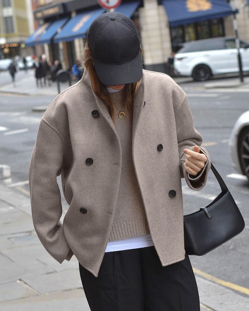 Khaki Double-Breasted Wool Coat