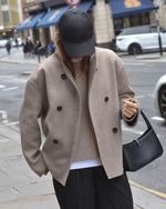 Khaki Double-Breasted Wool Coat
