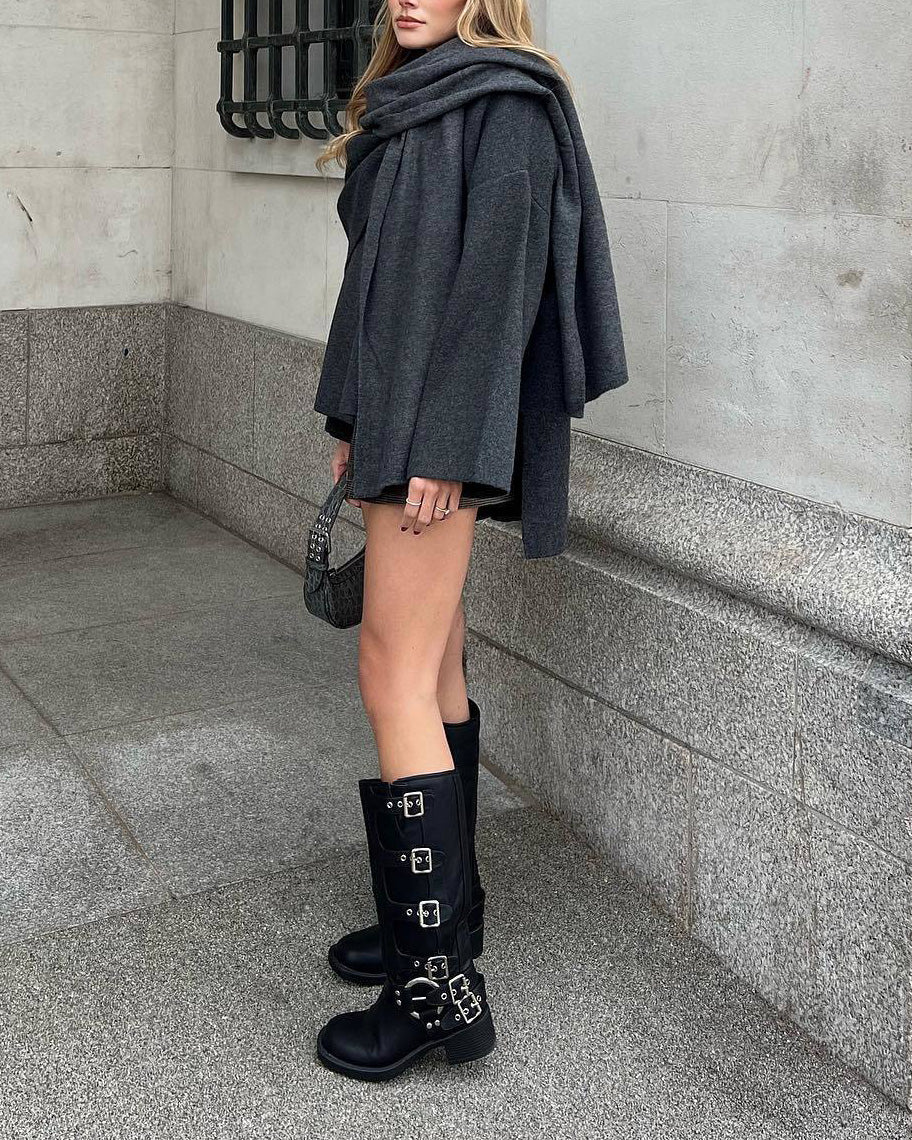 Asymmetric Scarf Cropped Knitted Jacket