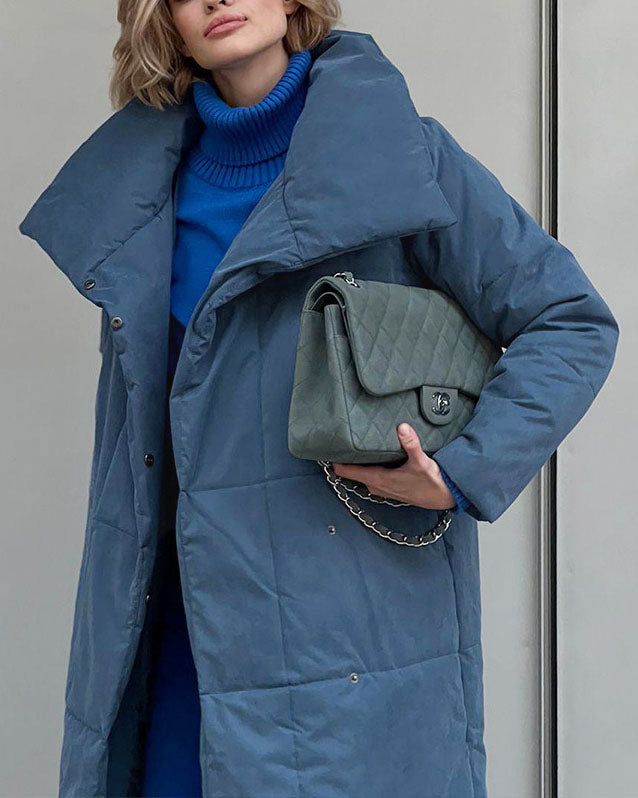 Large Lapel Tie Belted Long Cotton-Pad coat