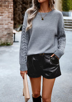 Cable Knit Sleeve Pullover Sweater
