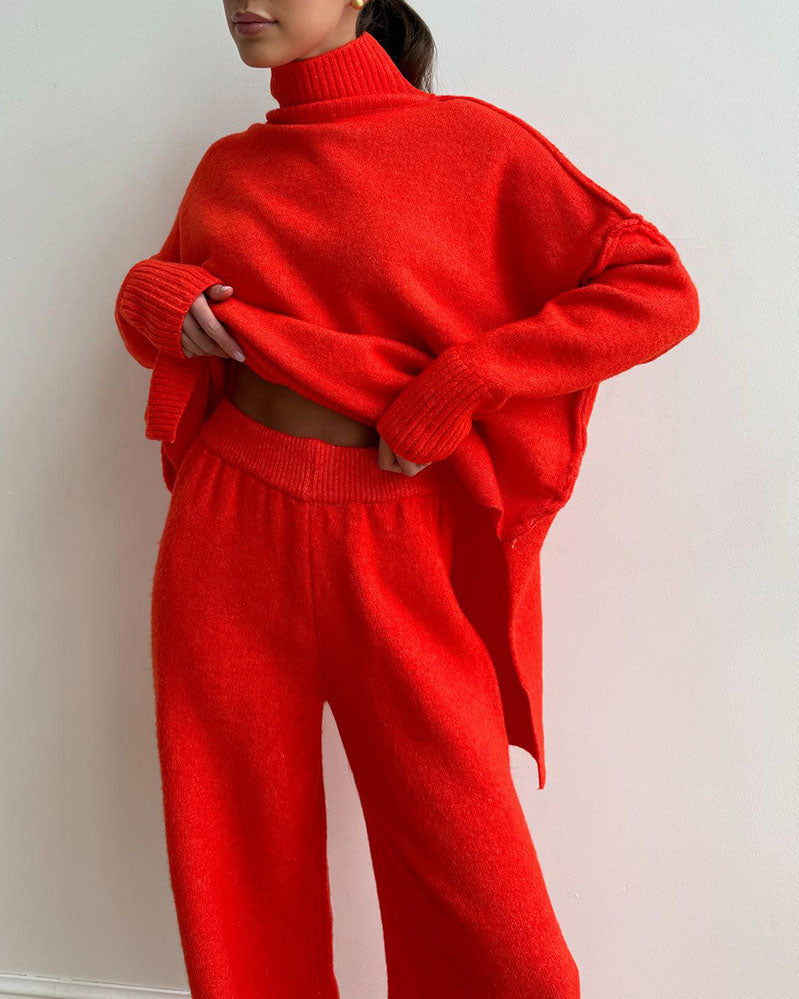 Slouchy Batwing Knit Sweater and Pants Two-Piece Suit