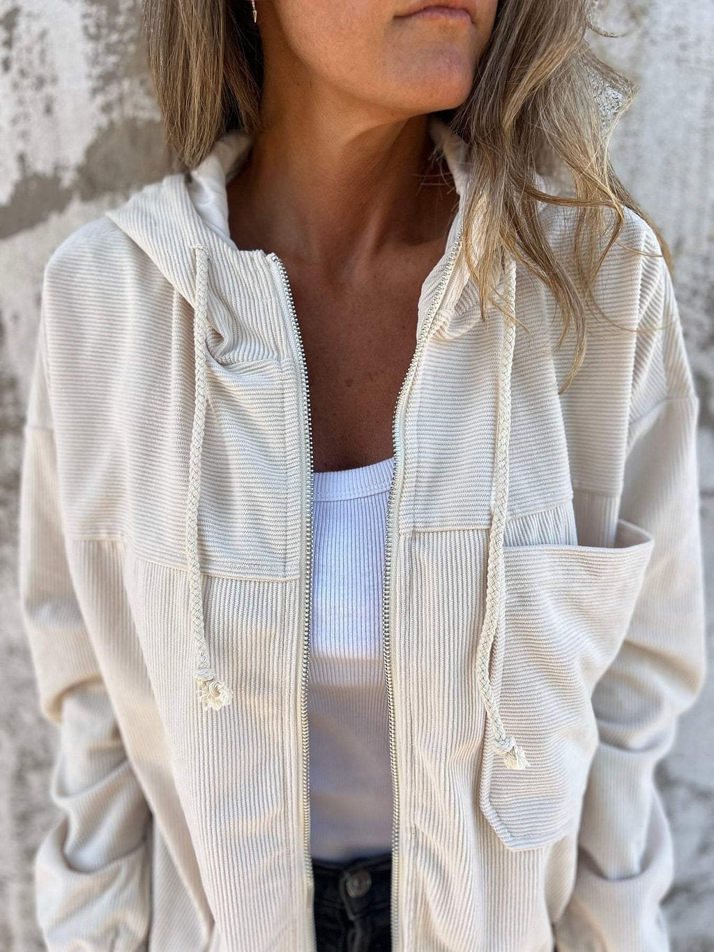 Casual Corduroy Hooded Zip-Up Jacket