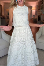 White Crochet Floral Tank and Maxi Skirt Two-Piece Suit